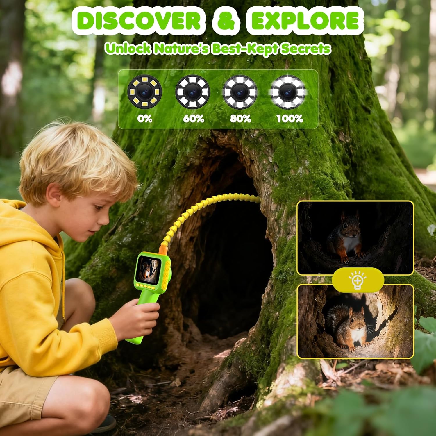 Kids Education Yes - Endoskop für Kinder, Boreskop-Schlangenkamera-Spielzeug mit Beleuchtung,