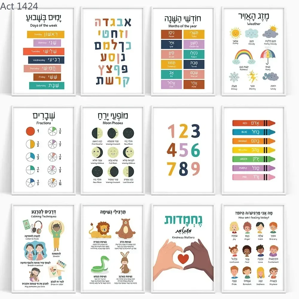 Leinwandgemälde Hebräisch Engl – Kids Education Alphabet Numbers Bewertung und Preis